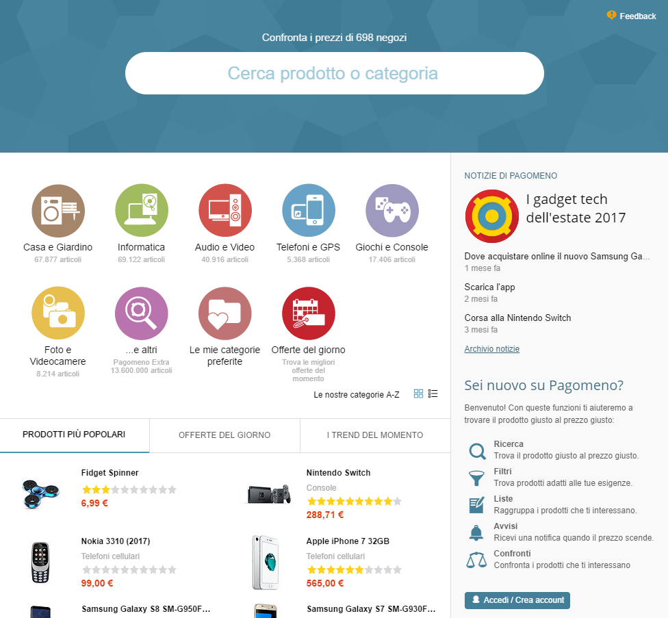 98715 homepage - Pagomeno, il nuovo comparatore di prezzi e prodotti