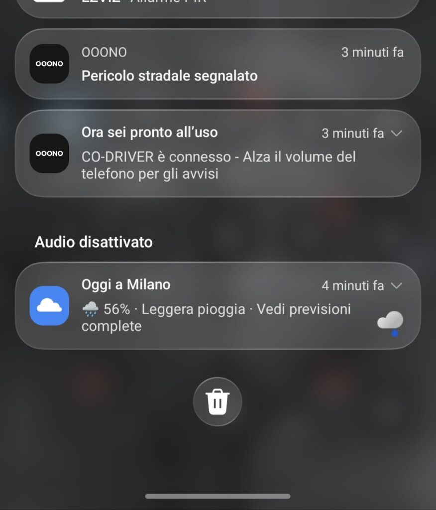Notifiche da App OOONO Co-Driver NO2