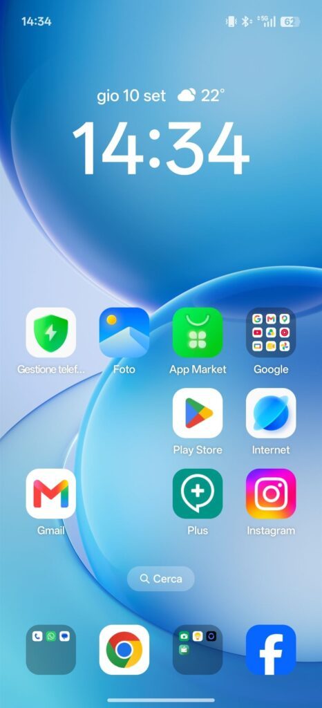 Screenshot dell'interfaccia Color OS 16 su Oppo Reno 16 F 5G con schermata home