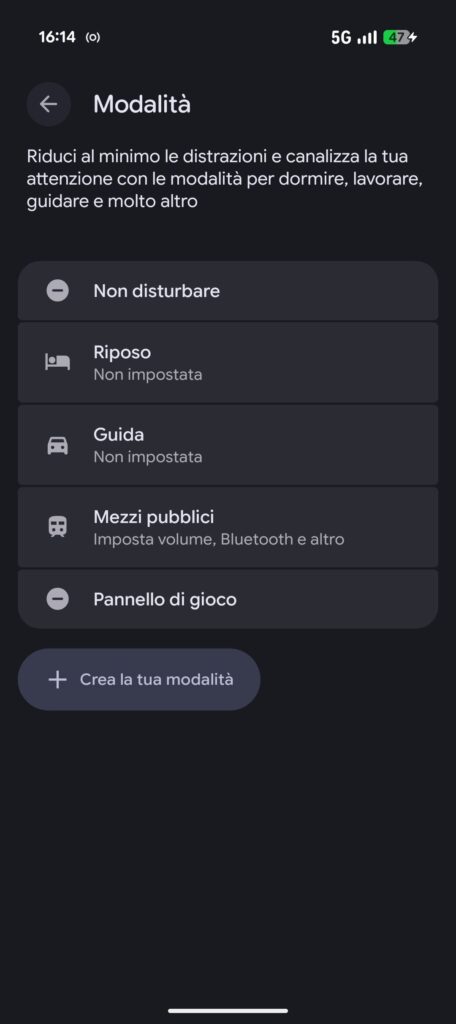 Modalità nelle impostazioni di Google pixel 11